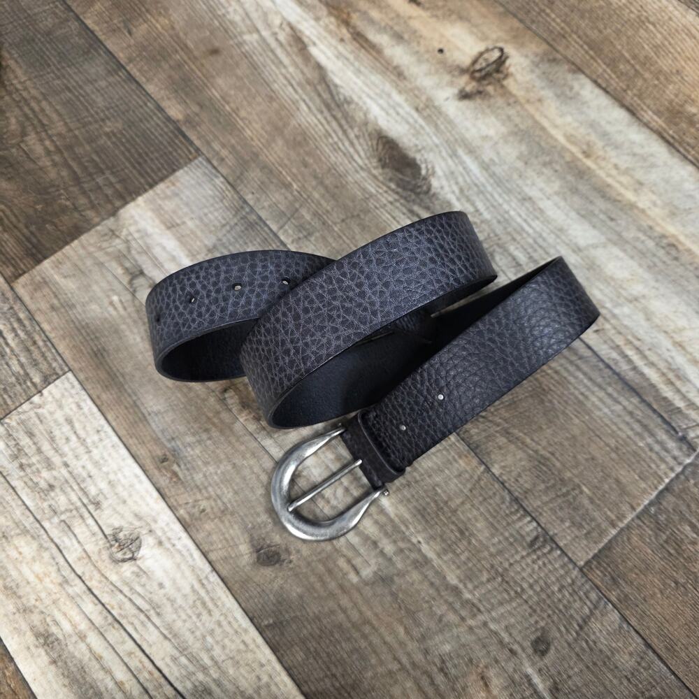 AllSaints Black Pebbled Leather Belt Size XL Silver Tone Buckle